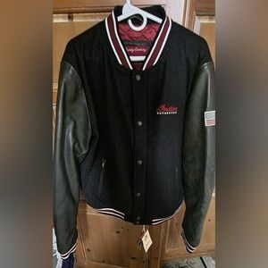 “Indian Motorcycles”™️ Black Varsity Bomber Jacket”,